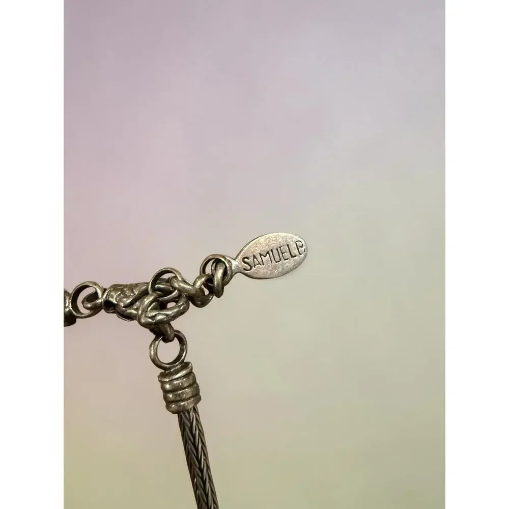 Samuel B 925 Sterling Silver Wheat Chain Gemstone Charm Bracelet Boho 9